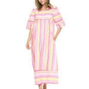 Casual Nights 3X Plus Size Multicolor Seersucker Zipper Maxi House Dress Robe